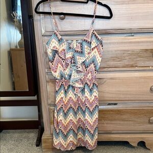 Chevron Print Spaghetti-Strap Mini Dress in Multi